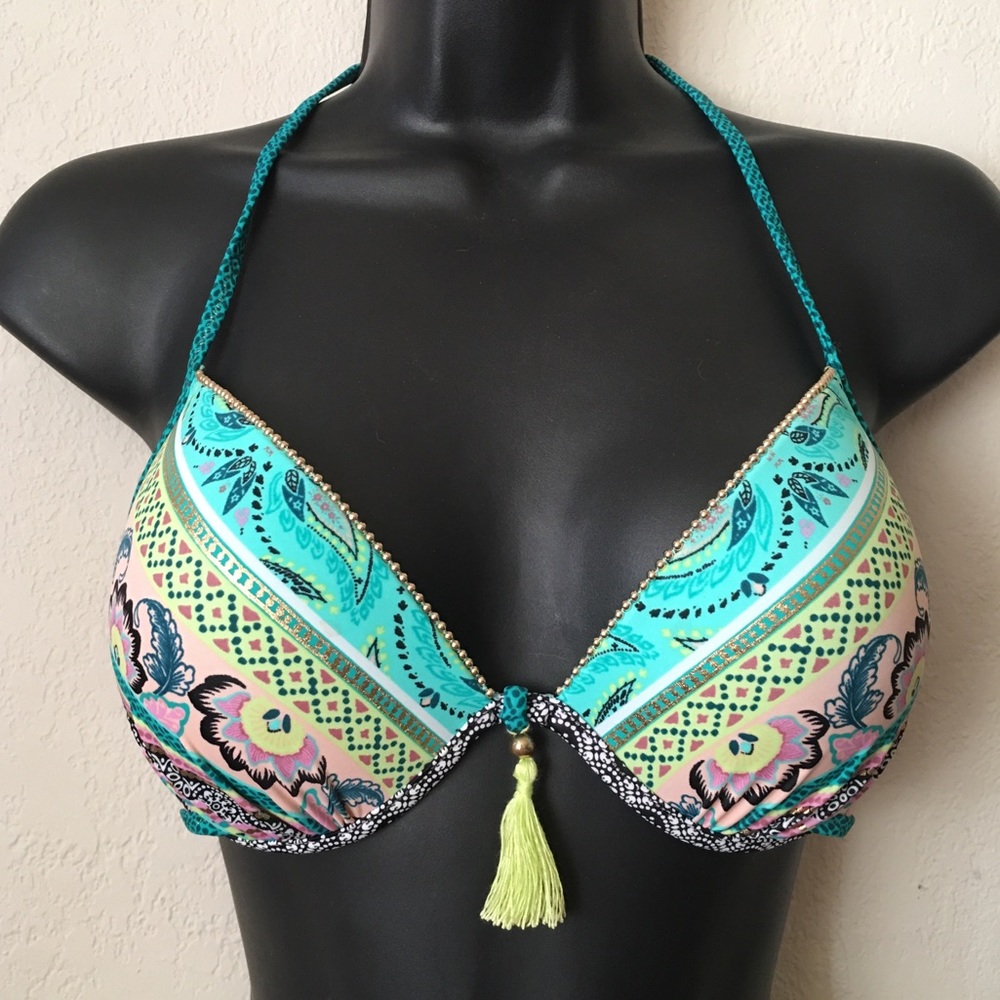 Padded bikini top with tassel detail